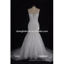 2017 Fábrica de China Made Strapless Lace Appliqued Tulle vestido de novia